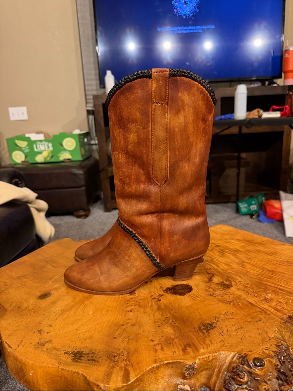Vintage 1980s Dingo Custom Brown/Black Braided Leather Women's Cowboy Boots 8M